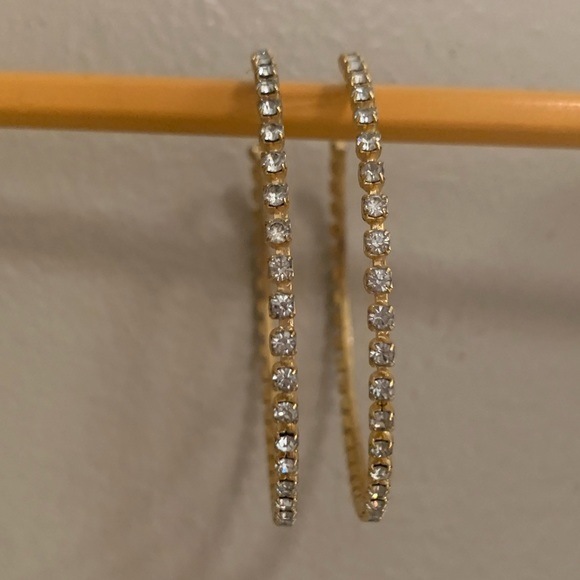 Vintage Rhinestone Crystal Oversized Hoop Earrings - Picture 11 of 14